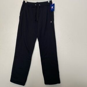 Champion black fleece lined pocket ribbed trim stretchy draw string pants M